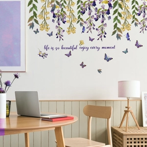 Detail of floral butterfly wall stickers with Life is so beautiful quote for home decor