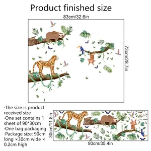 Cartoon forest animals wall decal with leopards and monkeys for kids room decor