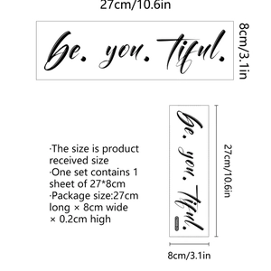 Self-adhesive 'be.you.tiful' wall decal sticker for mirror decor, dimensions 27cm x 8cm