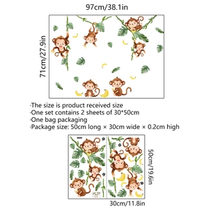 Cartoon monkey wall sticker set with vines and leaves, finished size 97x71cm