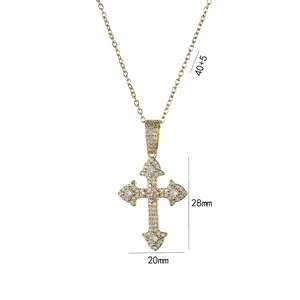 Hip hop cross pendant necklace in 18K gold finish with sparkling cubic zirconia stones