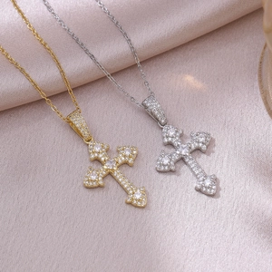 Cross Pendant Necklace Stainless Steel Zircon Pavé Vintage Hip Hop Style Fashion Jewelry For Women Exquisite Accessory