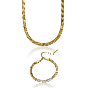 Collier Chaîne De Blé Tressée Et Bracelet En Zircon Baguette Acier Inoxydable Plaque Or Bijoux Minimalistes Pour Femmes