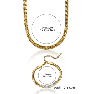 Parure de bijoux en chaîne épi dorée avec collier et bracelet en zircon baguette