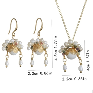 Etnische parel sieradenset met draadomwikkelde oorbellen en hanger ketting afmetingen