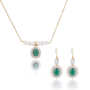Vintage Floral Gemstone Pendant Necklace Earrings Ring Titanium Steel Zircon Freshwater Pearl Luxury Elegant Women Accessory