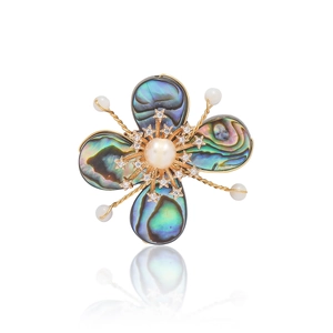 Barock Abalone Muschel Blumen Brosche Mit Süßwasserperle Kupfer Vergoldet Strass Stern Anstecknadel Für Damen Anzug Mantel Schmuck