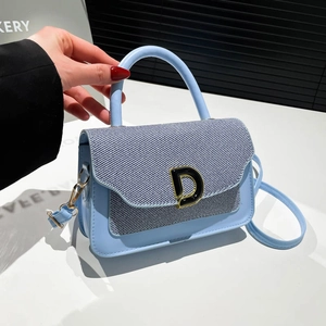 Women's Patchwork PU Leather Crossbody Bag With D Letter Metal Buckle Woven Texture Shoulder Handbag For Daily Fashion