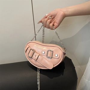 Sac Bandoulière En Forme De Coeur Cuir PU Chaîne Métallique Décor De Boucle Fermeture Éclair Y2K Style Punk Pour Femme