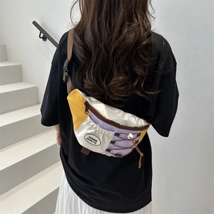 Japanese Color Block Chest Bag Lightweight Nylon Waist Pack Versatile Crossbody Sport Fanny Pack For Women Outdoor Travel