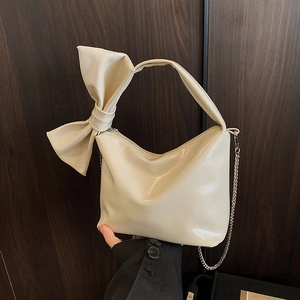 Women Shiny PU Leather Bowknot Handbag Fashion Chain Shoulder Crossbody Bag Sweet Commuting Hobo Bag Top Handle Purse