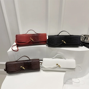 Sac Baguette en Cuir PU Motif Crocodile pour Femmes Sac à Bandoulière Simple Avec Boucle Dorée Sac à Main Quotidien Mode pour Femmes