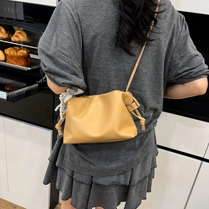 Stylish pleated soft PU leather crossbody bucket bag for women in camel tan finish