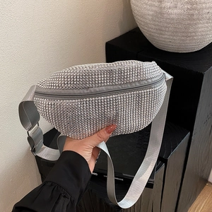 Marsupio da Donna alla Moda con Strass Glitter Mezzaluna Borsa da Petto Scintillante Borsa a Tracolla per Feste