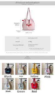 Dettagli della borsa tote in tela con coulisse che mostra colori e dimensioni del prodotto