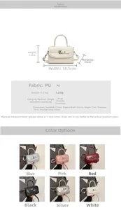 Size specifications and six color variants of the minimalist patent PU leather mini bag
