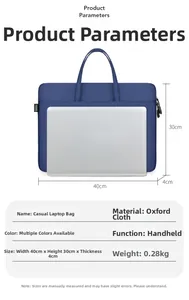 Blue Oxford cloth laptop bag measuring 40x30x4cm weighing 0.28kg with fashion label
