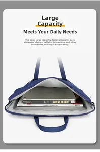 Macro shot of large capacity laptop bag showing storage for tablets and documents