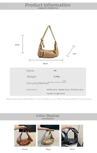 Detailed size chart for retro soft PU leather dumpling bag showing dimensions and colors