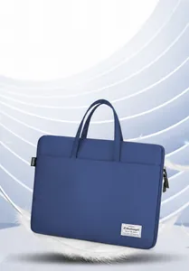 Detail of waterproof dark blue laptop bag with dual zippers and lightweight material