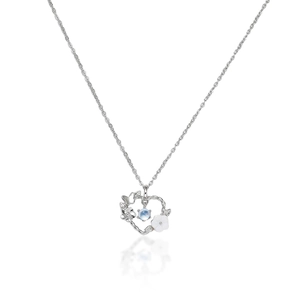 Stainless Steel Heart Butterfly Necklace For Women Elegant Blue Faux Moonstone Shell Flower Pendant Zirconia Clavicle Chain