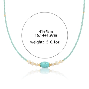 Bohemian turquoise and freshwater pearl beaded necklace for women, 41+5cm adjustable chain