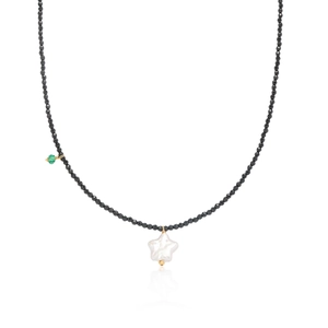 French Style Star Freshwater Pearl Necklace With Black Faceted Beads And Crystal Accent Clavicle Chain For Women