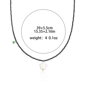 French style star shell and freshwater pearl black beaded necklace for women