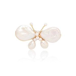 Butterfly Brooch Copper Baroque Irregular Freshwater Pearl Vintage Elegant Pins For Suits Coats Women