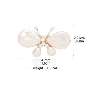 Freshwater pearl butterfly brooch in gold finish with precise dimensions for women