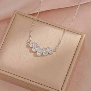 Fan Shaped Water Drop Zircon Pendant Necklace Titanium Steel Minimalist Elegant Fashion Accessory Women
