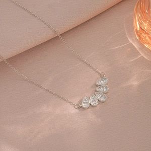 Minimalist silver water drop zirconia pendant necklace with stainless steel chain for women