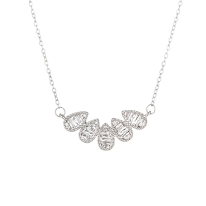 Silver water drop necklace with sparkling zircon pendant for women on white background