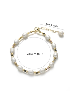 Detail view of pearl bracelet showing 23cm length and 5cm extension chain