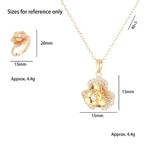 Ensemble bijoux collier et bague fleur tournante en zircone et acier inoxydable