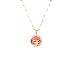 Collier en acier titane avec pendentif lapin en émail rouge et oxydes de zirconium