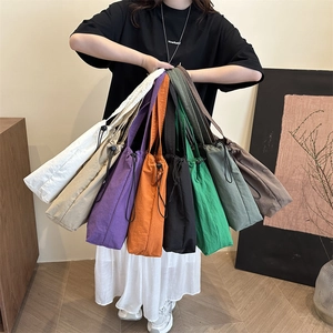 Large capacity nylon drawstring tote bag with letter print in multiple colors