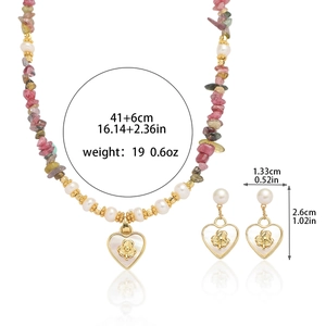 Baroque pearl and tourmaline jewelry set with heart floral pendants and earrings