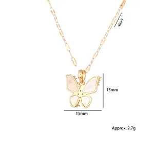 Elegante collana a farfalla dorata con zirconi, ciondolo 15mm e catena lunga 45cm circa