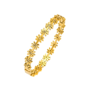 Daisy Flower Bangle Stainless Steel Gold Plated Rhinestone Hinged Clasp Fashion Jewelry Women Elegant Floral Bracelet