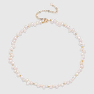 Collier de perles baroques françaises avec perles blanches irrégulières et or