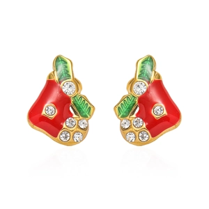 Christmas Stocking Enamel Stud Earrings Alloy Rhinestone Holiday Jewelry Women