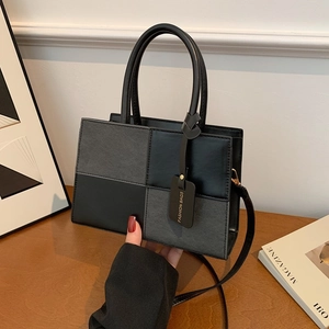 Fashion Color-Block PU Leather Crossbody Bag For Women Small Square Shoulder Handbag With Top Handle Removable Strap