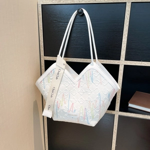 Damen Große Kapazität PU Leder Tote Bag Mode Stickerei V-Ausschnitt Schultertasche Für College Pendeln Reise Handtasche