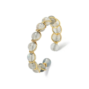 Bague Enroulée De Fil De Perle De Labradorite Couleur Or Ajustable Anneau Ouvert Bijoux Boho Pour Femmes