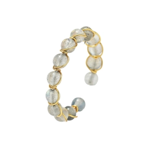 Bague ouverte en fil d'or faite main avec perles de labradorite aux reflets bleus