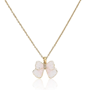 Butterfly Pendant Necklace Titanium Steel Pink Crystal Texture Zircon Inlaid Elegant Jewelry For Women Sweet Style