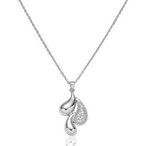 Stainless Steel Waterdrop Necklace With Zircon Pave Polished Triple Tear Drop Pendant For Women Elegant Jewelry