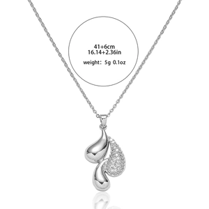 Silver layered waterdrop necklace with white zircon pavé and adjustable chain link