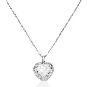 Collier Pendentif Cœur Bijoux En Acier Inoxydable Avec Incrustation Aspect Nacre Texture Creuse Délicate Pour Femmes